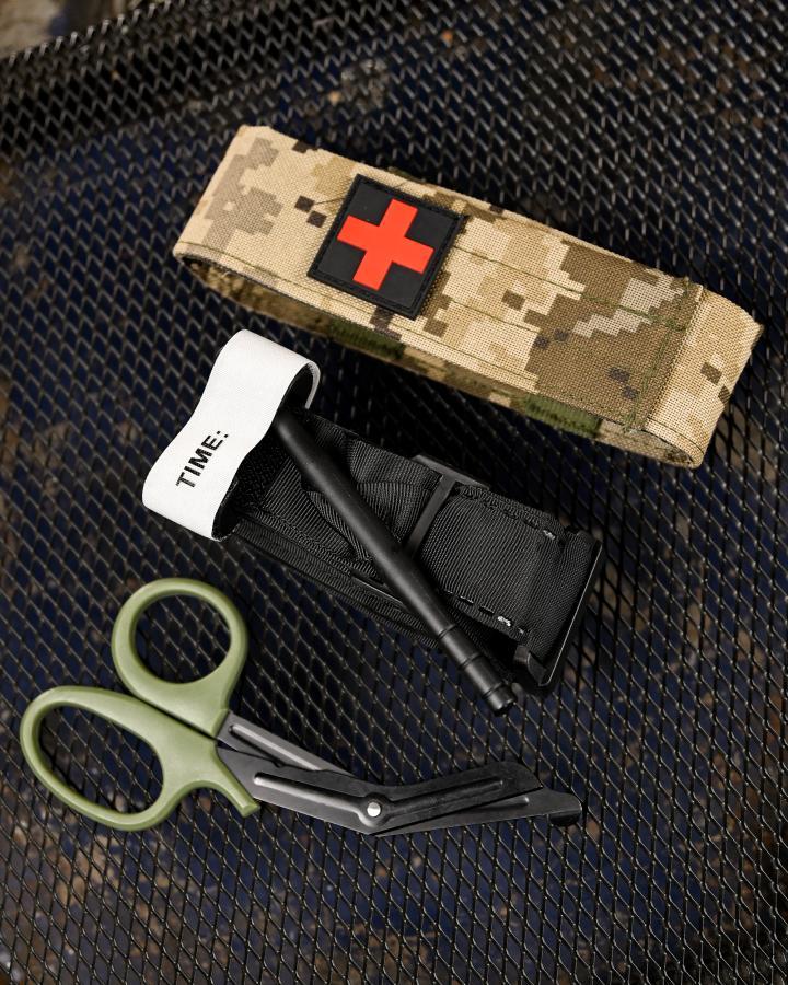 Медичний набір 3 в 1 Турнікет-джгут, підсумок MOLLE, маленькі тактичні медичні ножиці EMT піксель ВТ5409