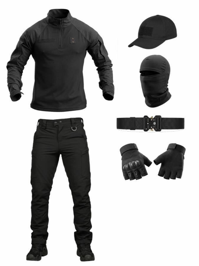 Літній тактичний костюм чорний 6в1 black ТР6919