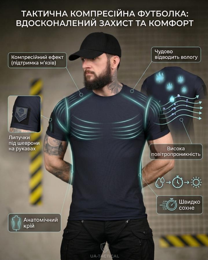 Тактична футболка (Compression Fit) синя ТР6914