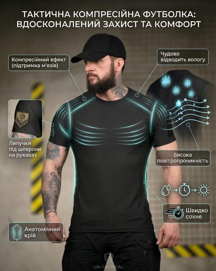 Тактична футболка (Compression Fit) чорна ТР6915