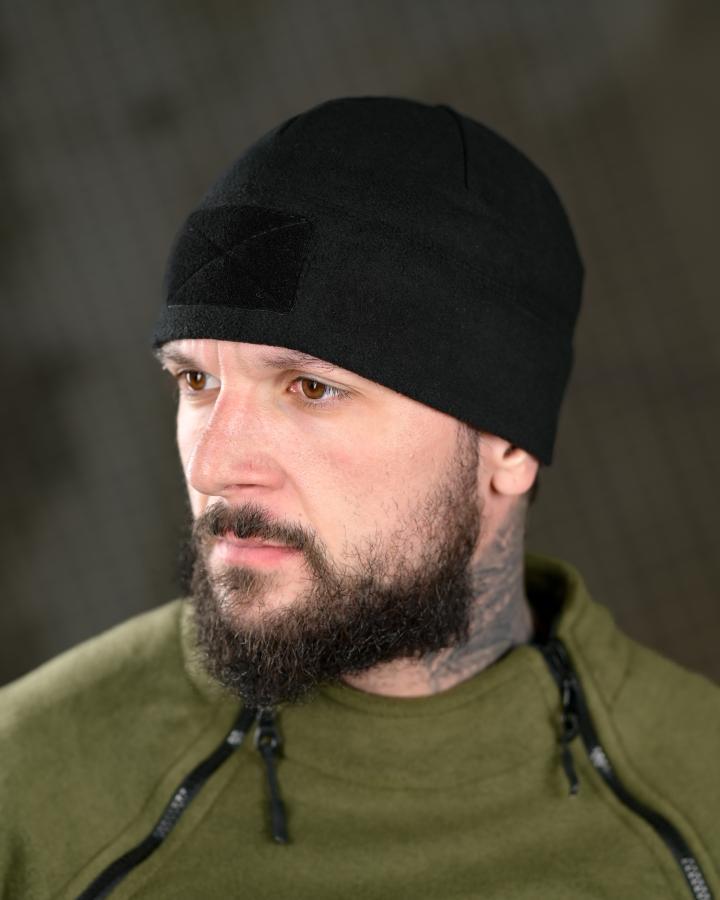 Флісова шапка з липучкою чорна ВТ6899
